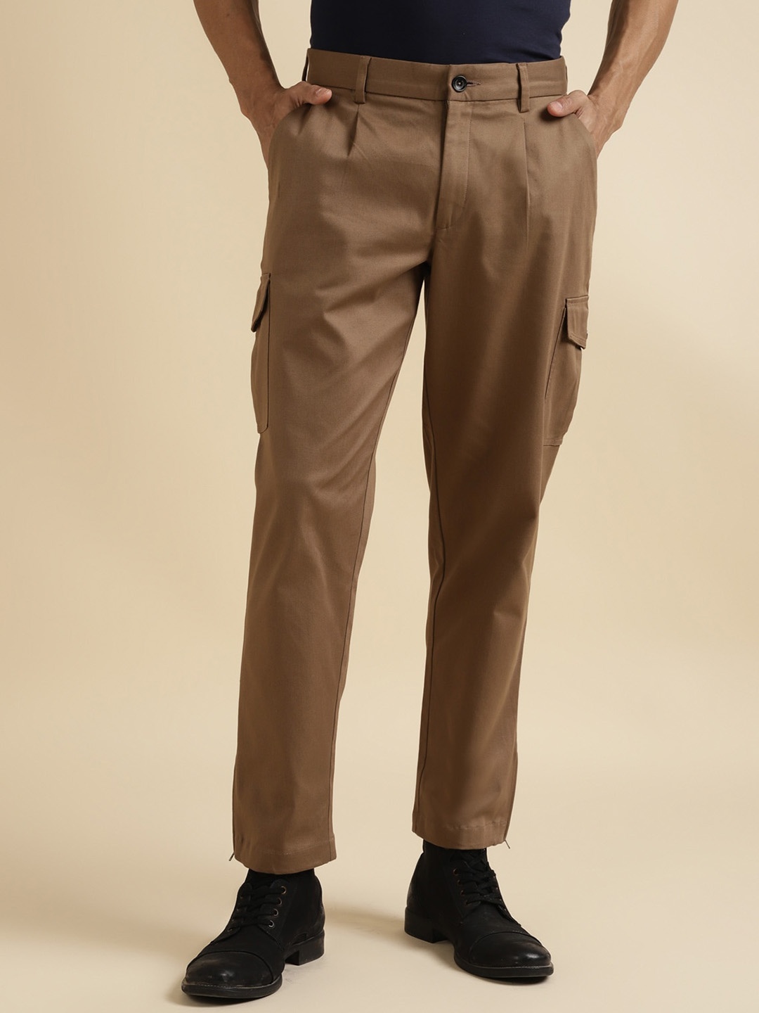 

Andamen Men Comfort Easy Wash Cotton Cargos, Brown