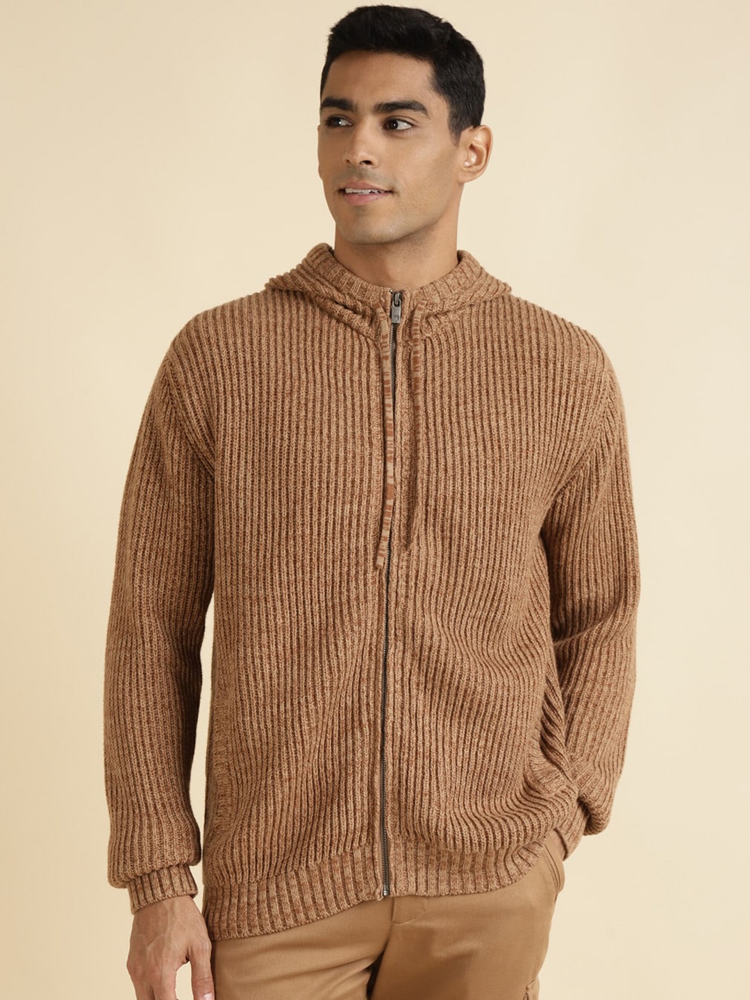 

Andamen Hooded Cotton Front Open Sweatshirt, Khaki