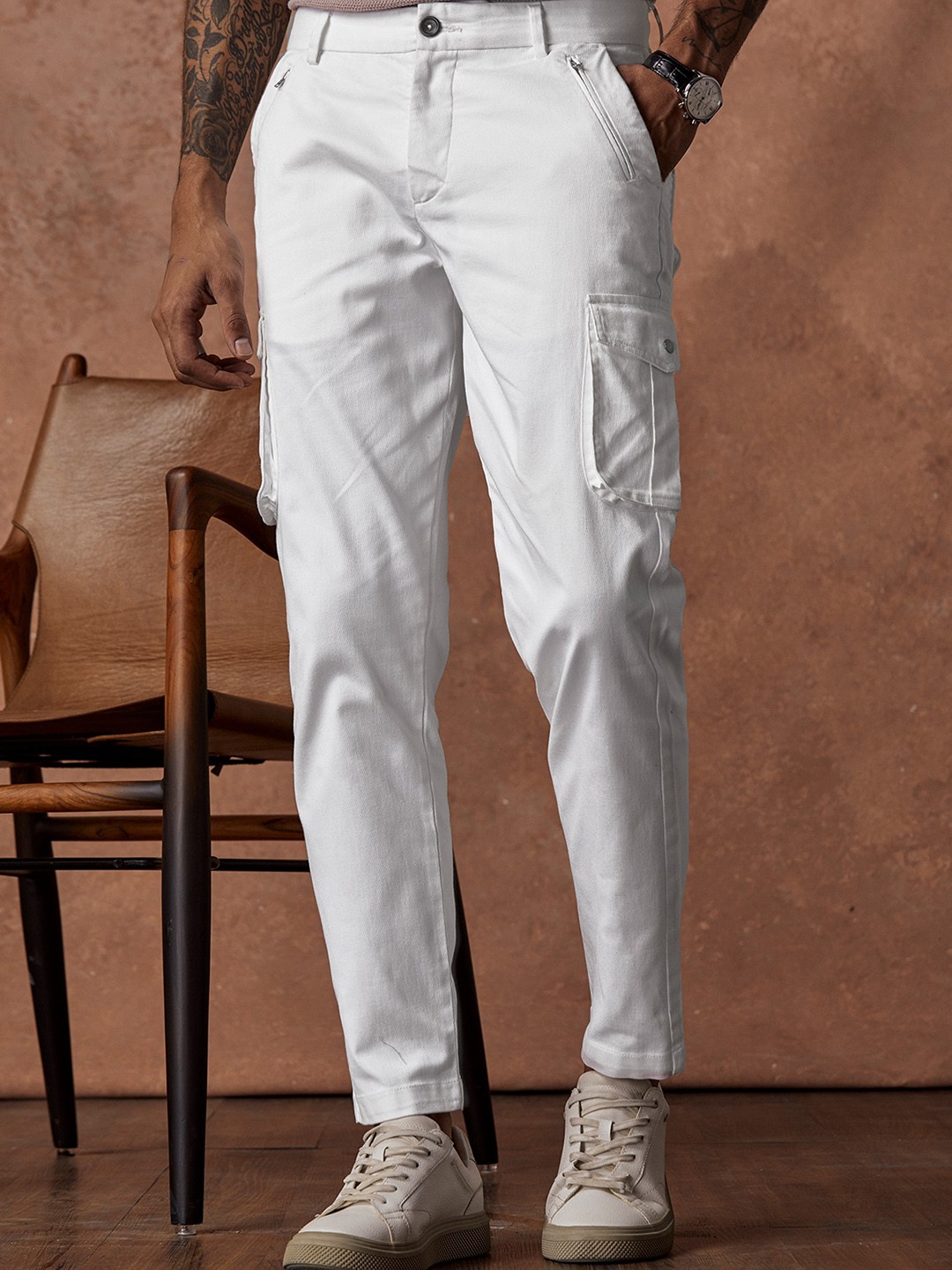 

Andamen Men Comfort Easy Wash Cotton Cargos, White