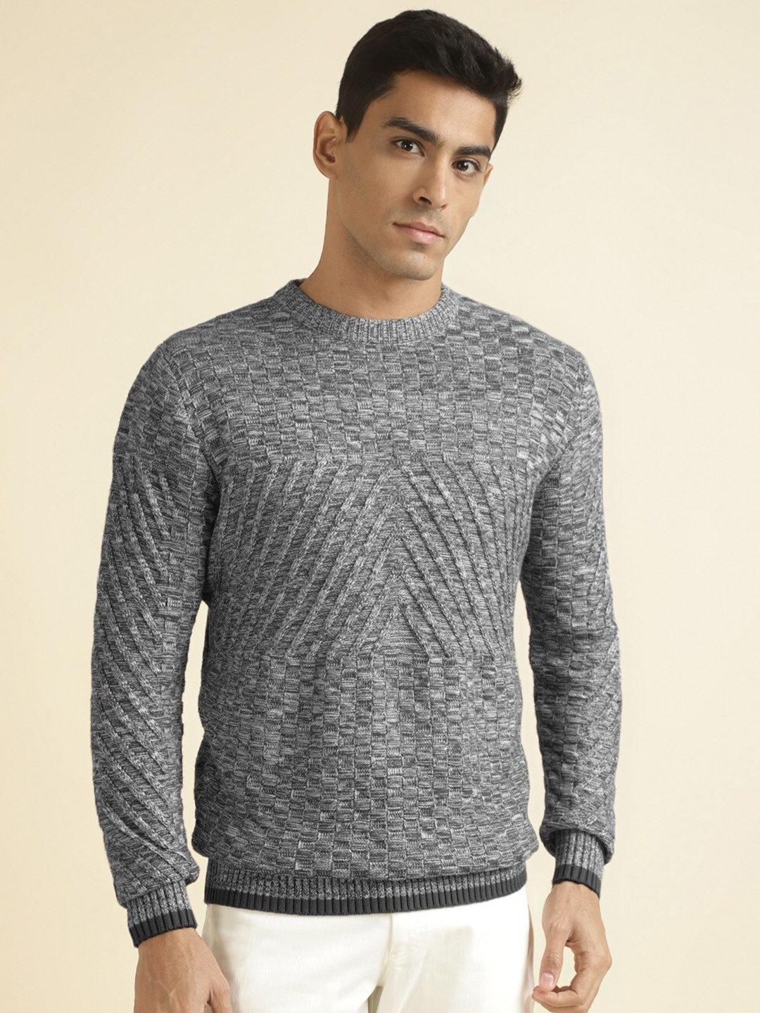 

Andamen Self Design Cable Knit Cotton Pullover, Grey
