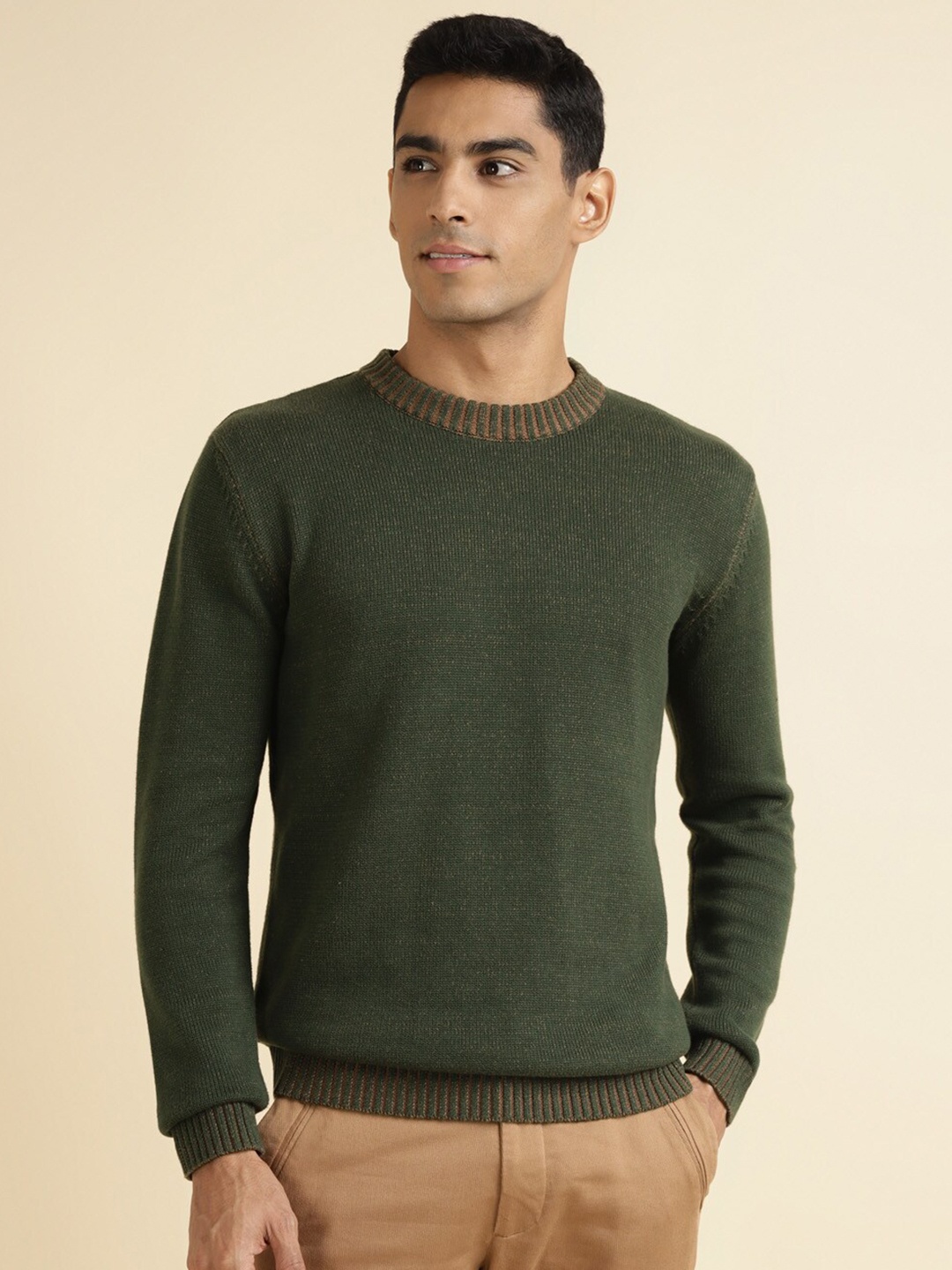 

Andamen Round Neck Cotton Pullover, Olive
