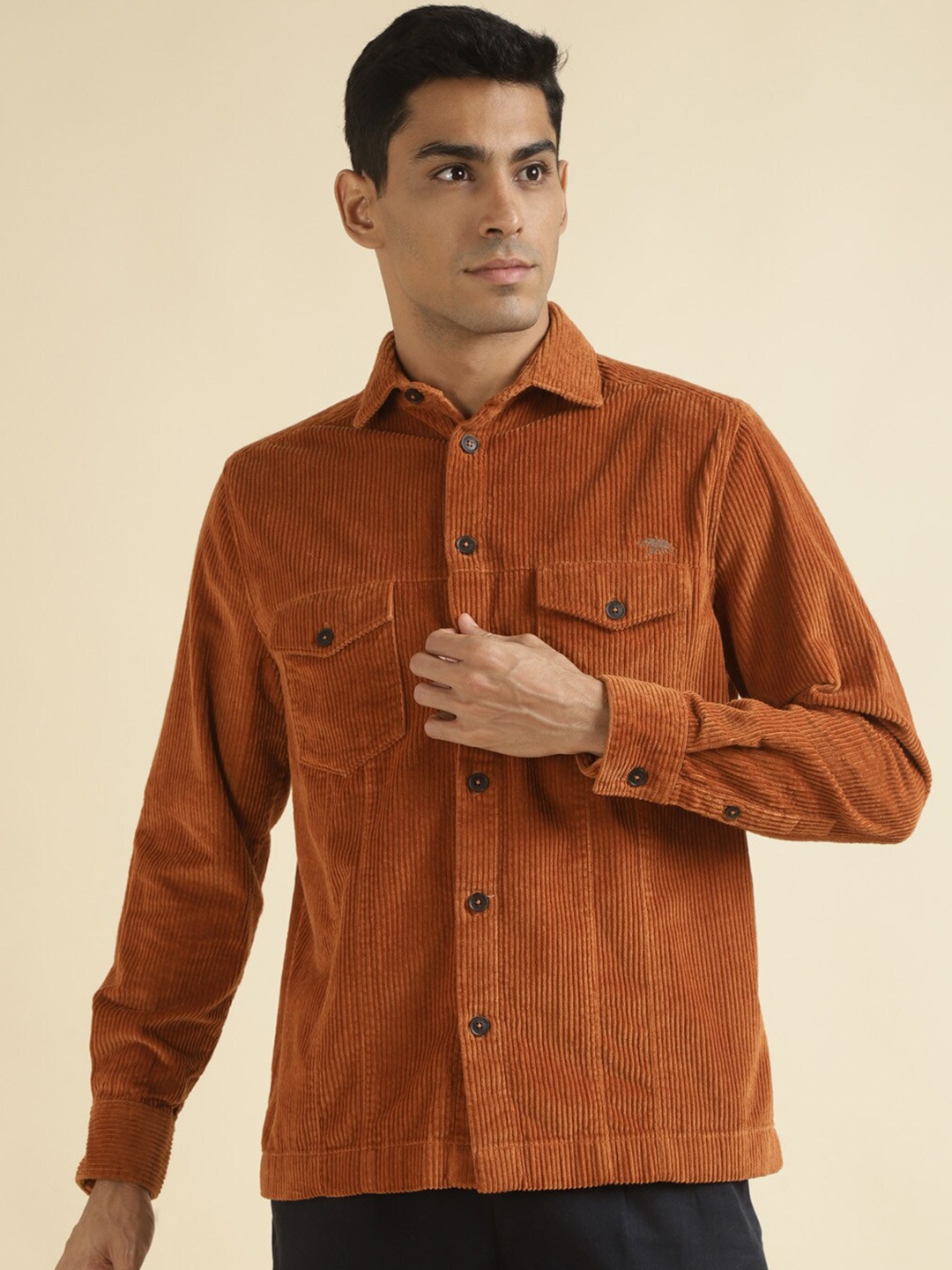 

Andamen Premium Spread Collar Long Sleeves Cotton Casual Shacket, Rust