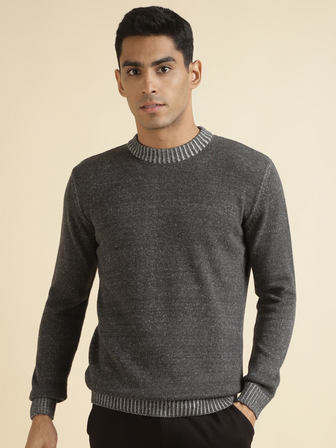 

Andamen Self Design Cable Knit Cotton Pullover Sweater, Grey