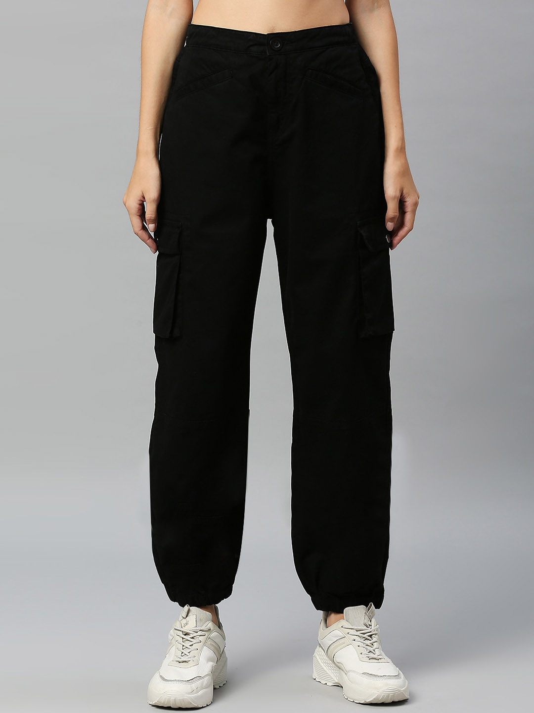 

Kook N Keech Women Slim Fit High-Rise Joggers Trousers, Black