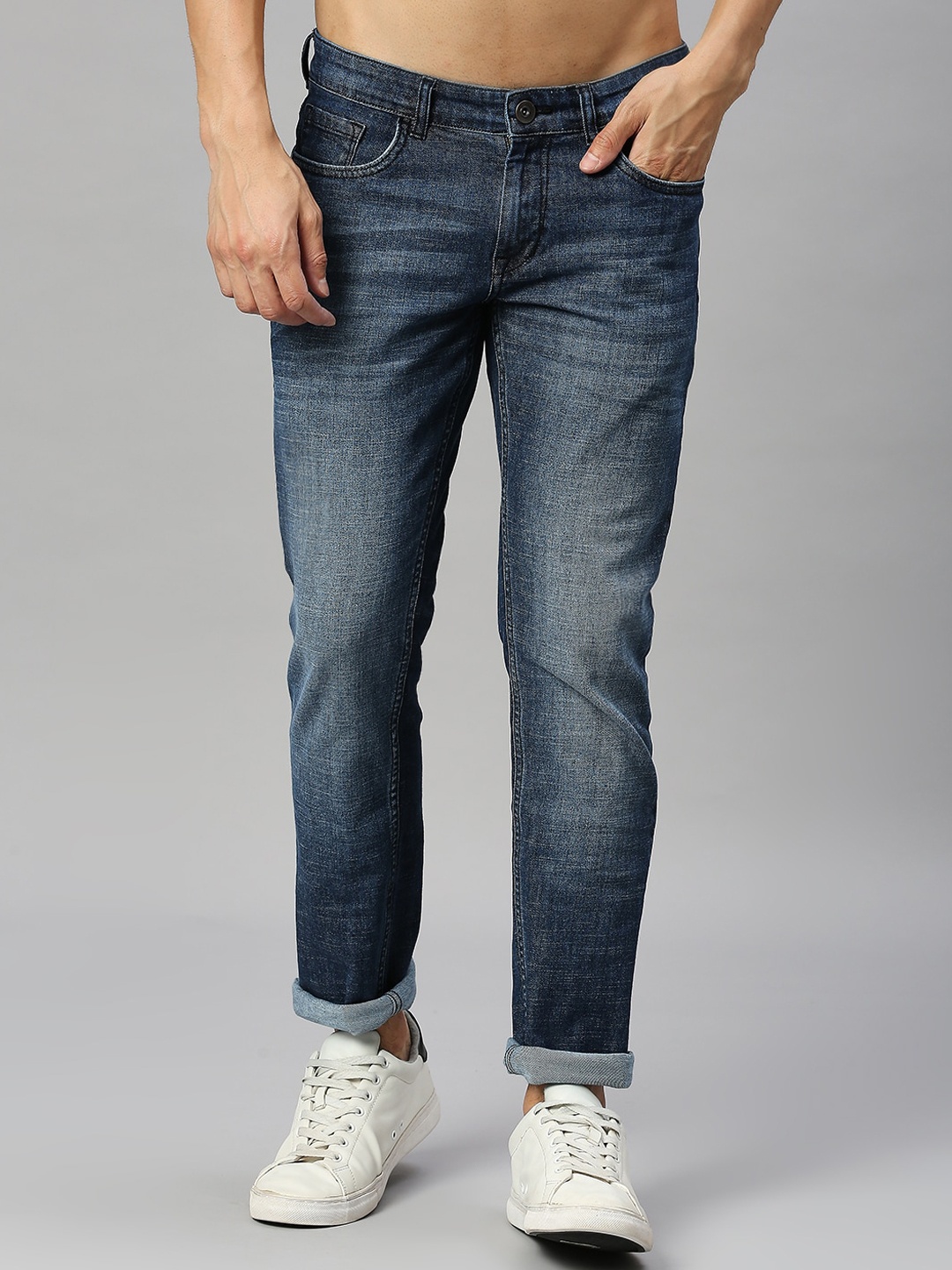 

Kook N Keech Men Slim Fit Low-Rise Heavy Fade Cotton Stretchable Jeans, Blue