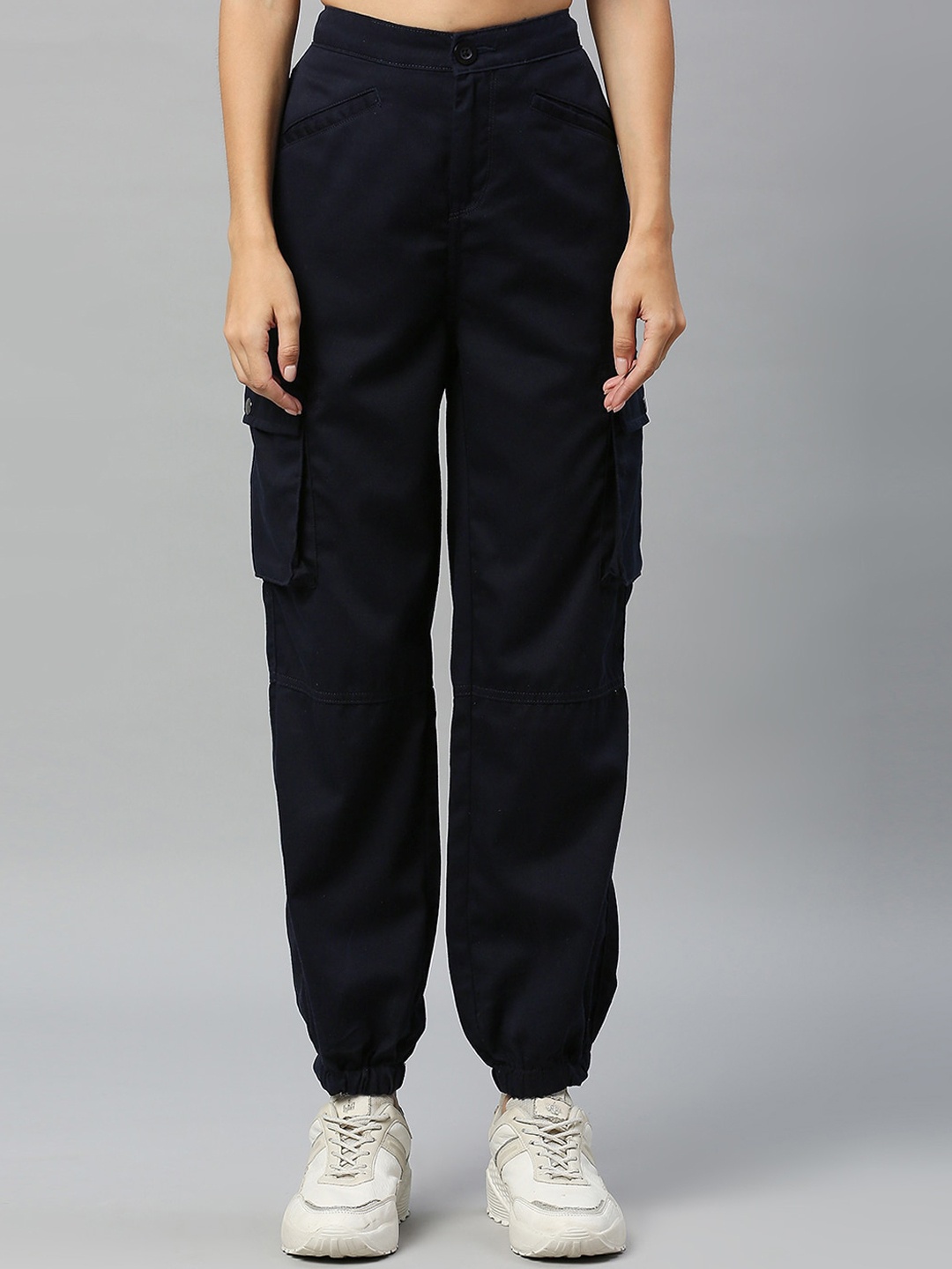 

Moda Rapido Women Slim Fit High-Rise Cargo Trousers, Navy blue