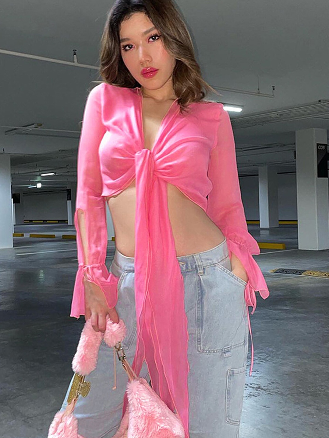 

LULU & SKY Bell Sleeve Crop Top, Pink