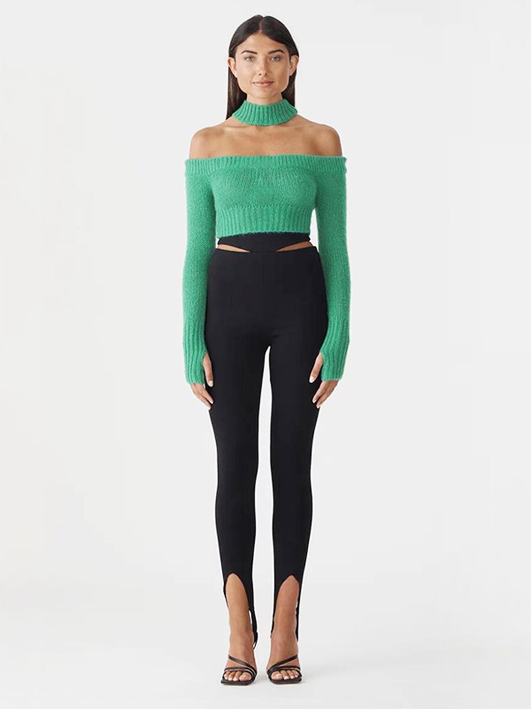 

LULU & SKY Off-Shoulder Knitted Bardot Crop Top, Green