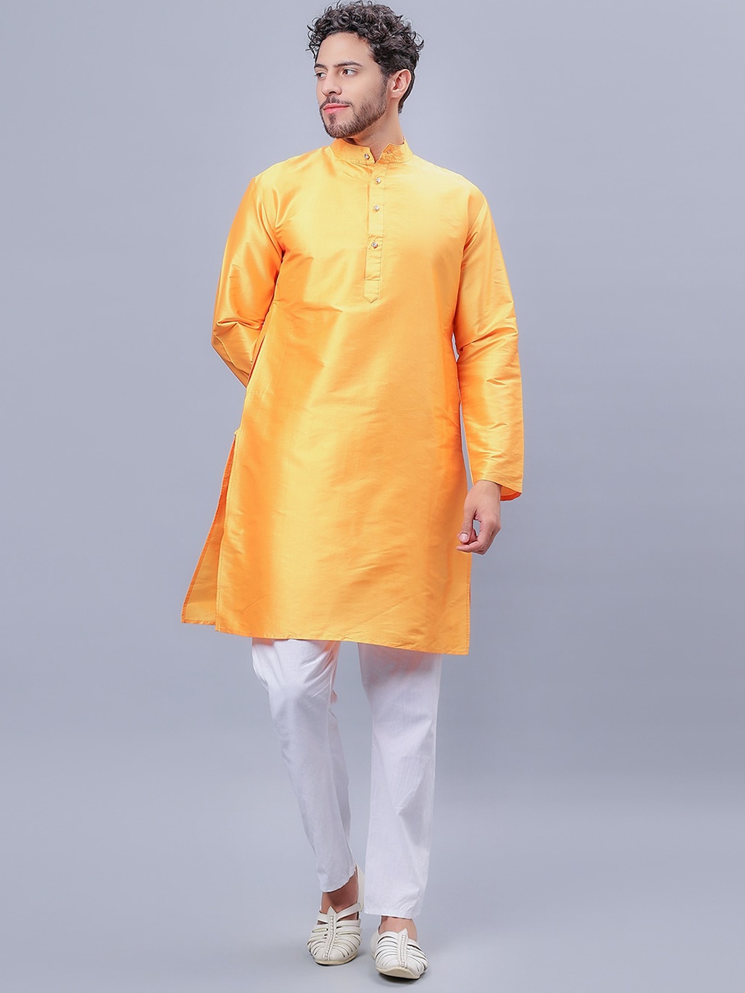

Mad Over Print Band Collar Straight Kurta, Yellow