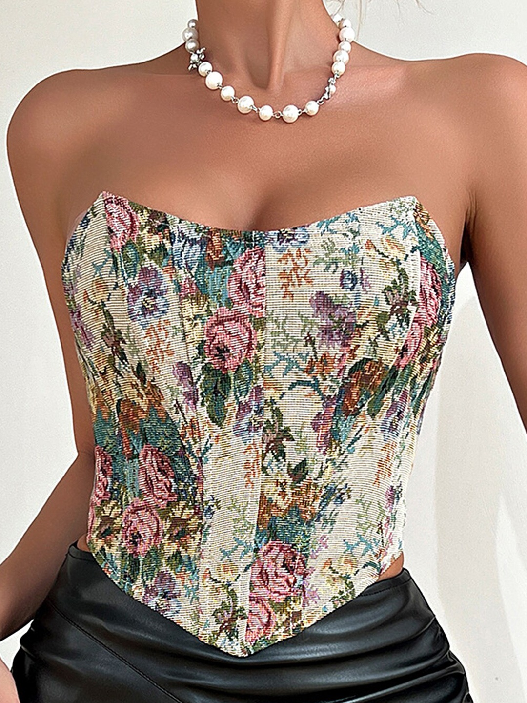 

LULU & SKY Floral Printed Strapless Corset Top, Multi