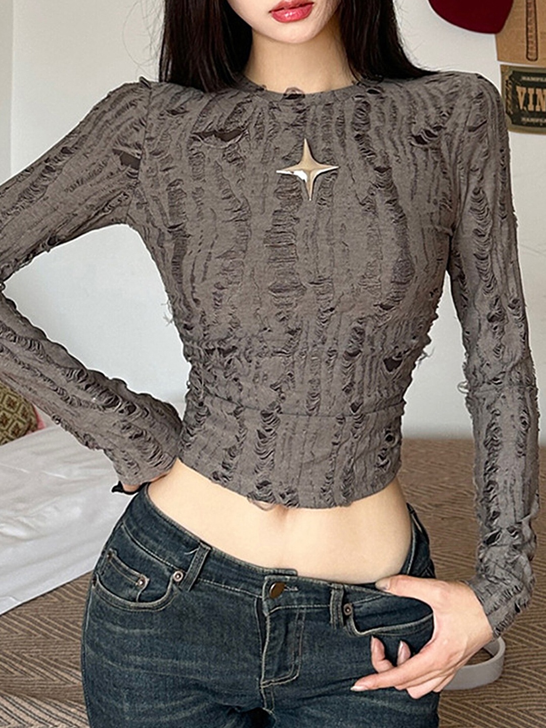 

LULU & SKY Self Designed Fitted Crop Top, Grey