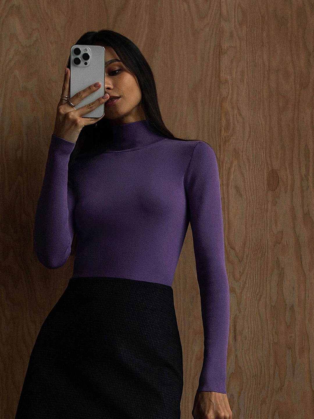 

LULU & SKY High Neck Fitted Regular Top, Purple