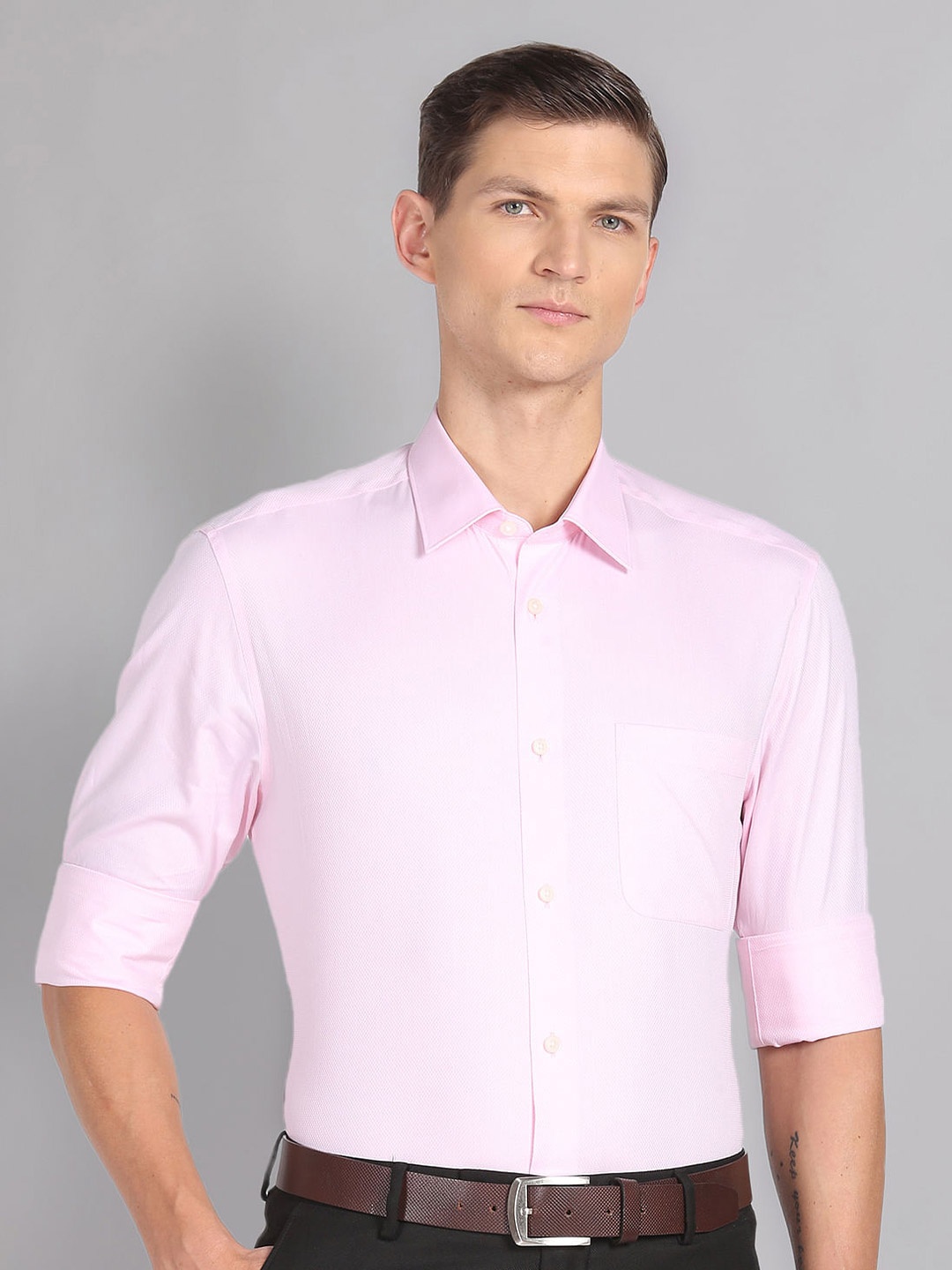 

AD By Arvind Spread Collar Long Sleeves Cotton Formal Shirt, Pink