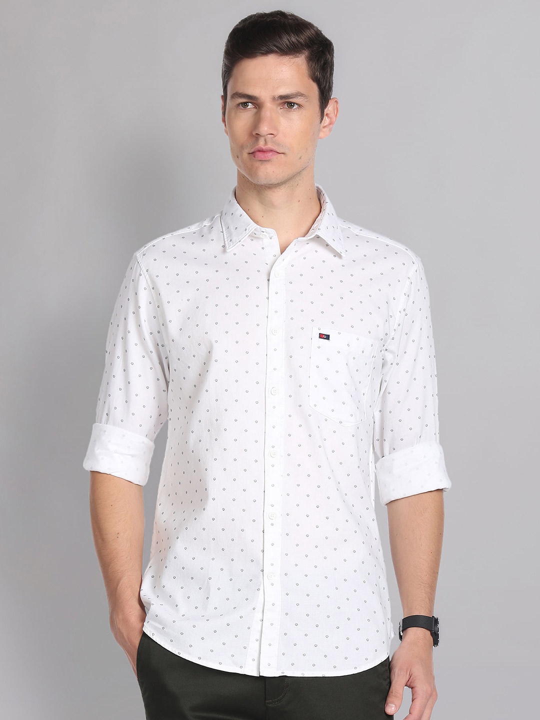 

AD By Arvind Slim Fit Micro Ditsy Printed Spread Collar Long Sleeves Cotton Casual Shirt, White