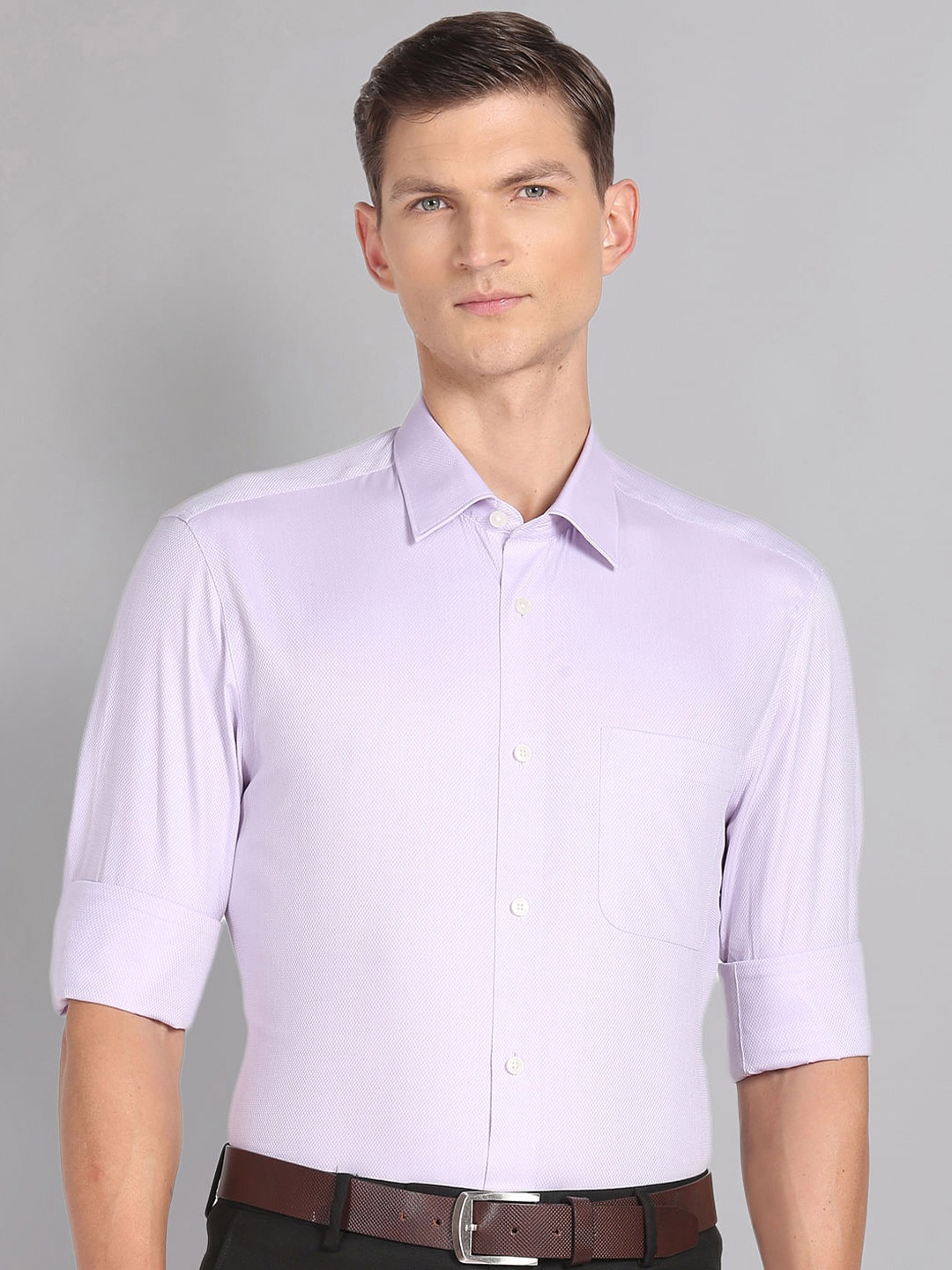 

AD By Arvind Textured Spread Collar Long Sleeves Cotton Formal Shirt, Purple