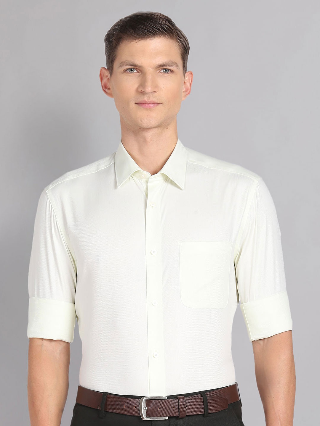 

AD By Arvind Slim Fit Dobby Pure Cotton Formal Shirt, Green