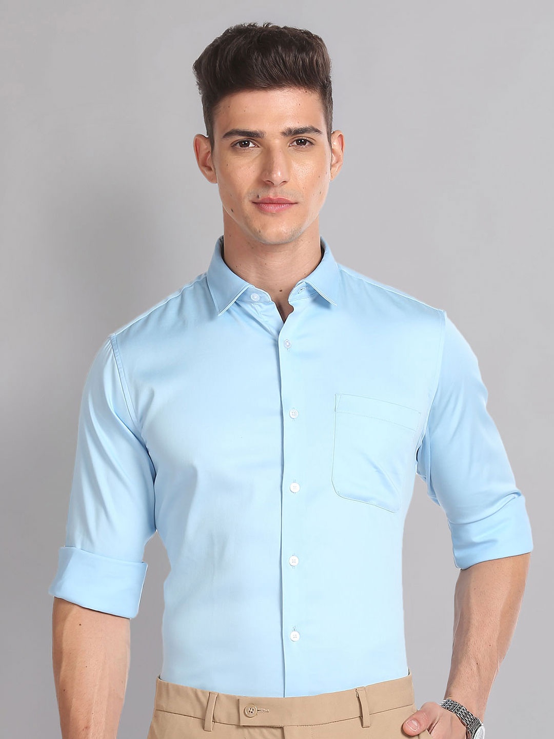 

AD By Arvind Twill Spread Collar Long Sleeves Formal Shirt, Blue