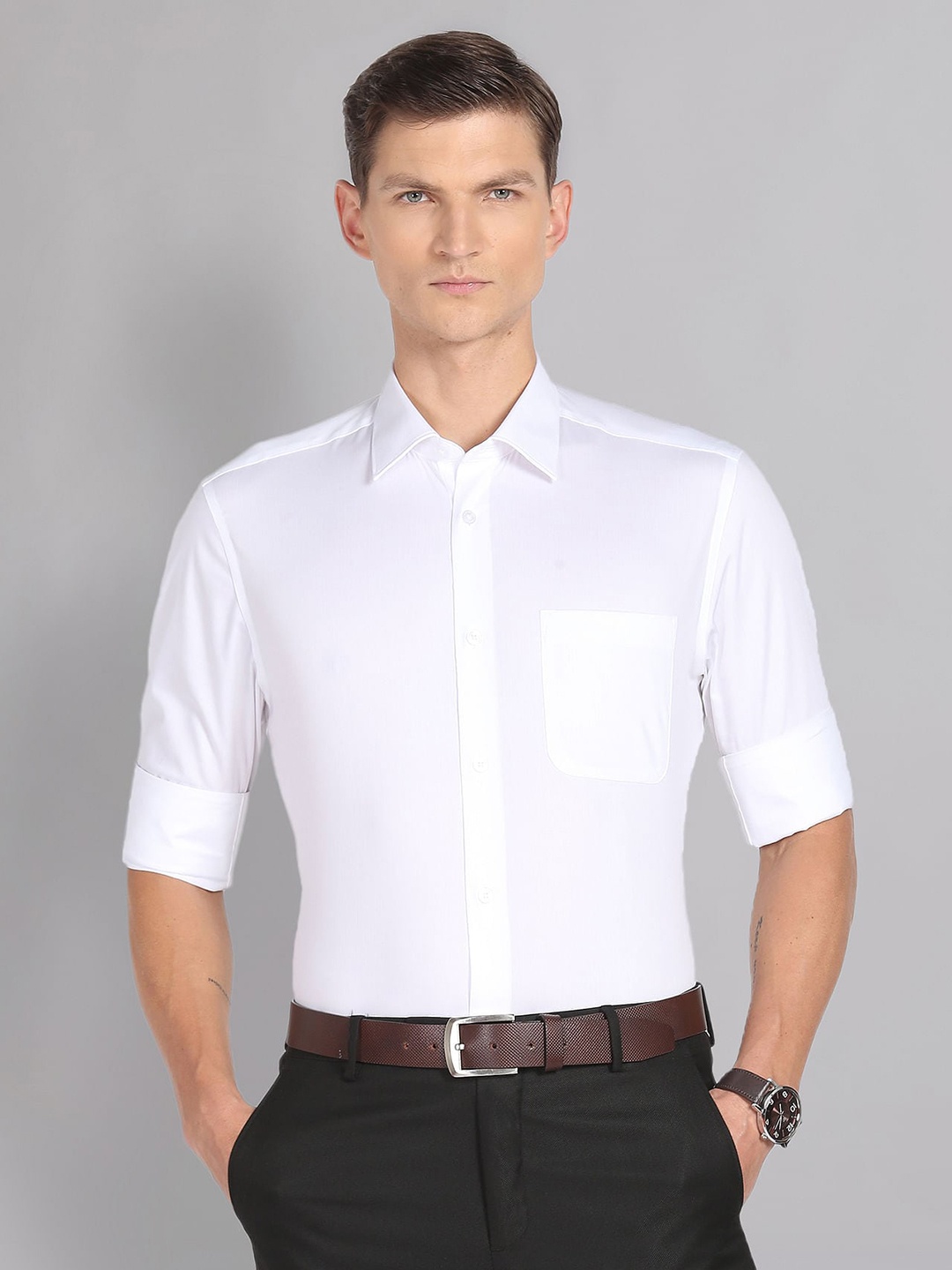 

AD By Arvind Spread Collar Long Sleeves Cotton Formal Shirt, White