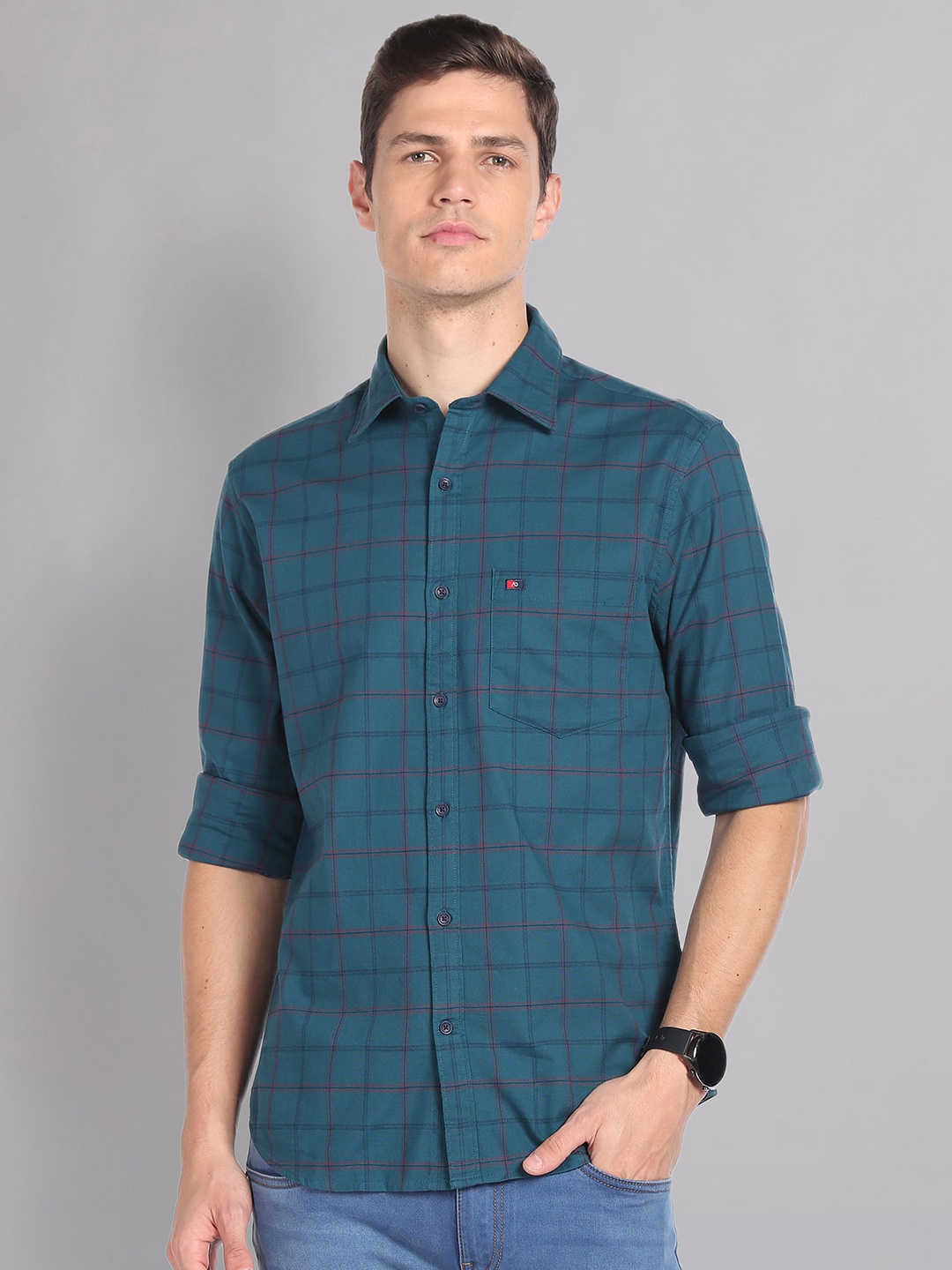 

AD By Arvind Tartan Checks Slim Fit Casual Shirt, Green