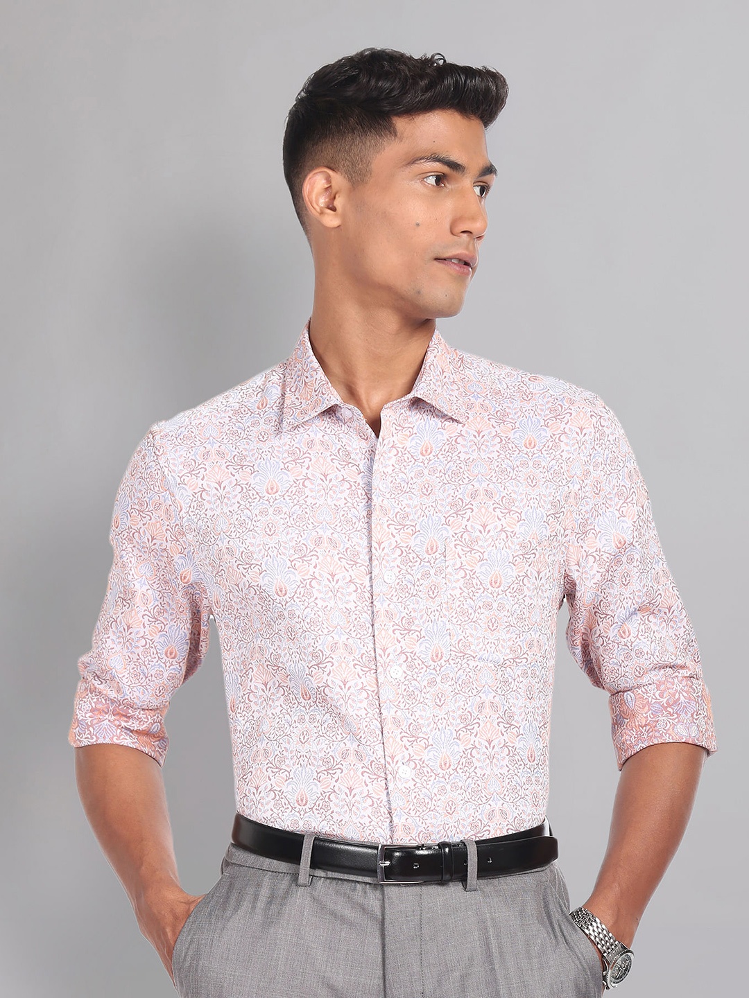 

AD By Arvind Slim Fit Floral Printed Formal Shirt, Orange