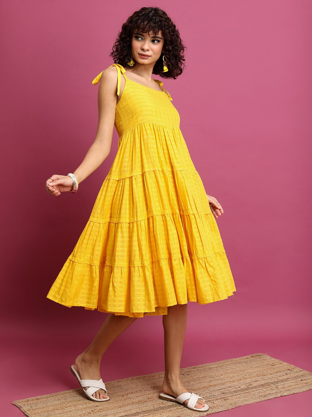 

Vishudh Shoulder Straps Tiered Fit And Flare Dress, Yellow