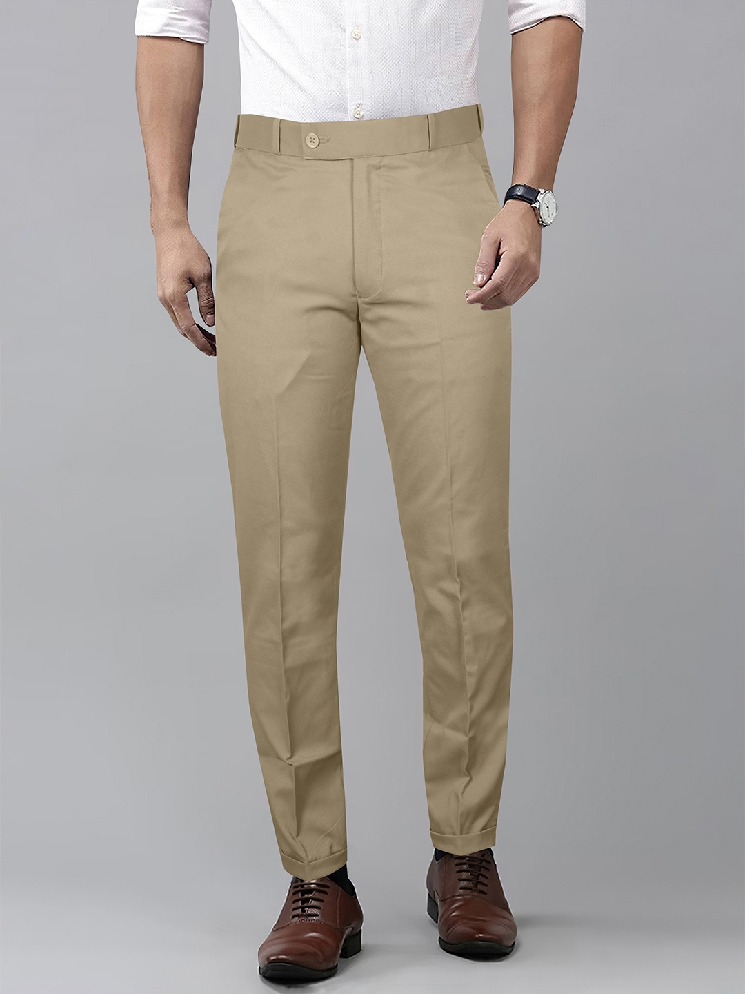 

Jb Just BLACK Men Urban Slim Mid-Rise Cotton Trousers, Beige