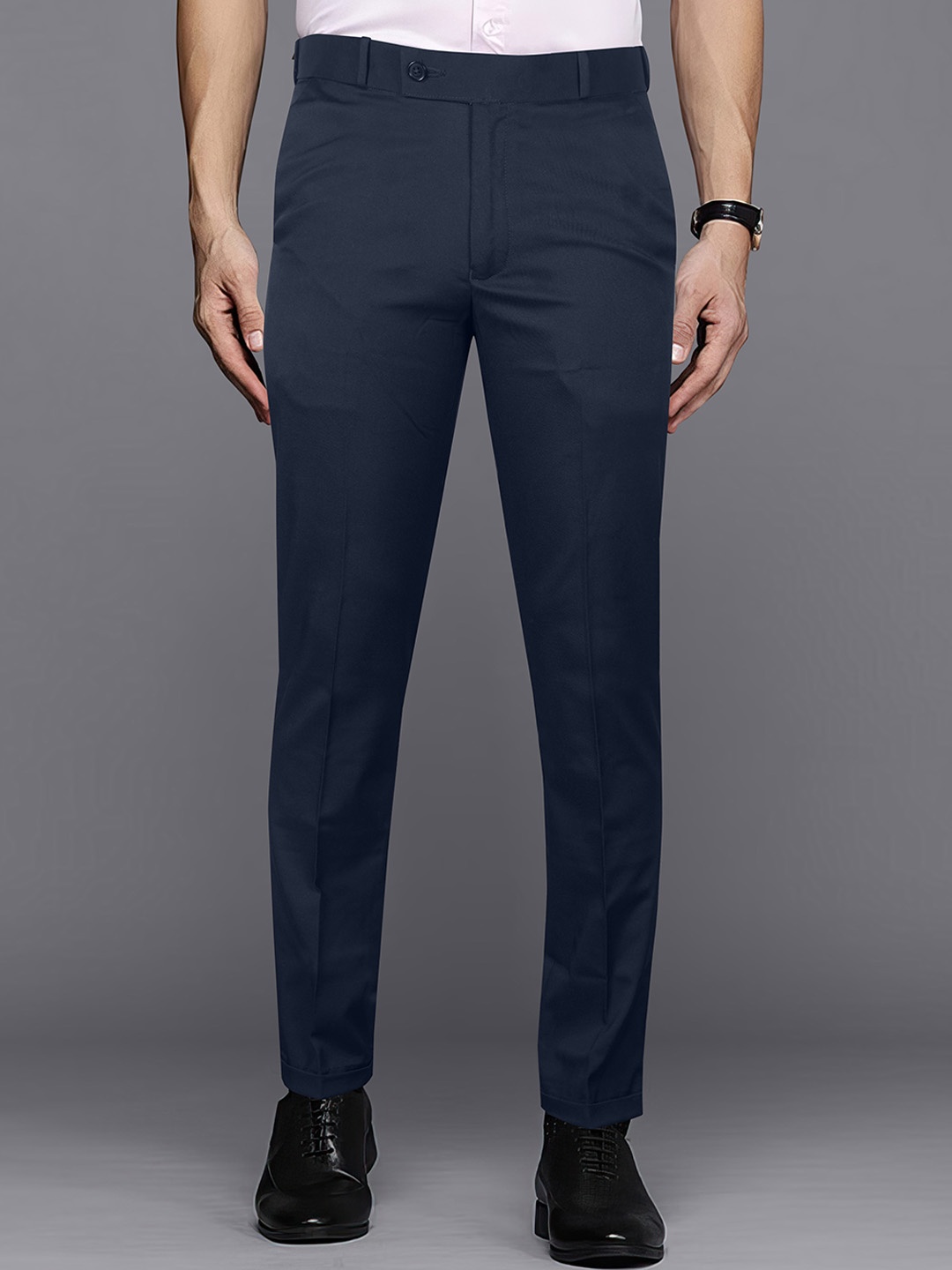 

Jb Just BLACK Men Urban Slim Fit Cotton Formal Trousers, Navy blue