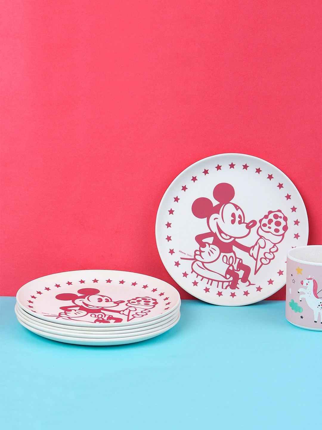 THE BAMBOO CO 2 Pieces White & Red Mickey Mouse Printed Matte Plates