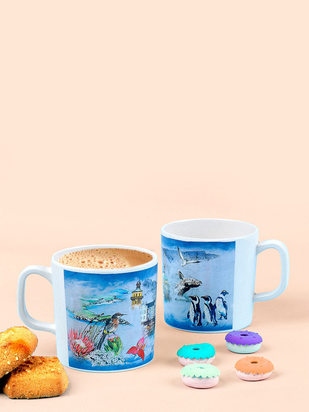 

THE BAMBOO CO 2 Pieces Snow Bird Printed Bamboo Glossy Mugs, Grey