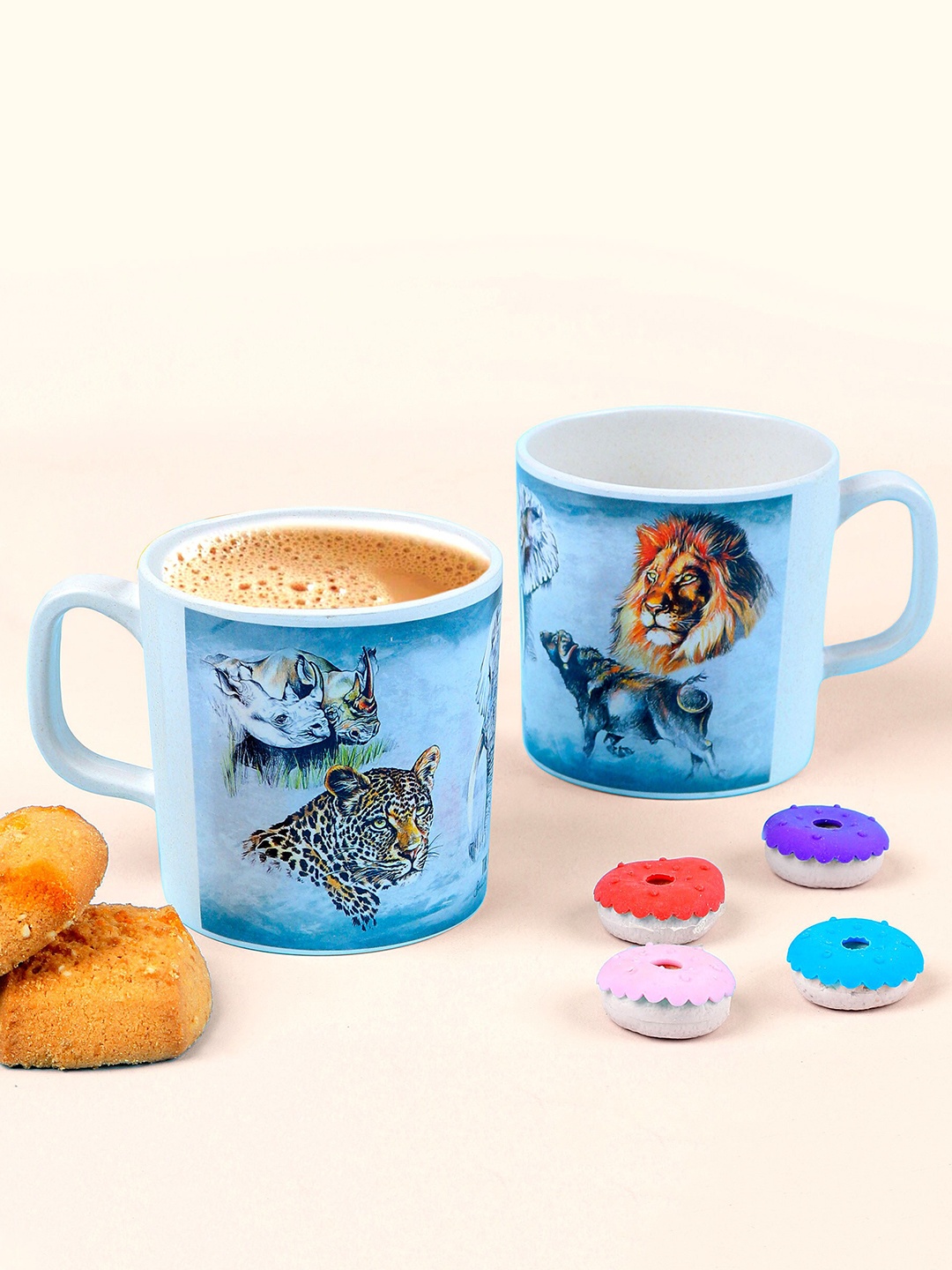 

THE BAMBOO CO 2 Pieces Jungle Theme Printed Bamboo Glossy Mugs, Grey