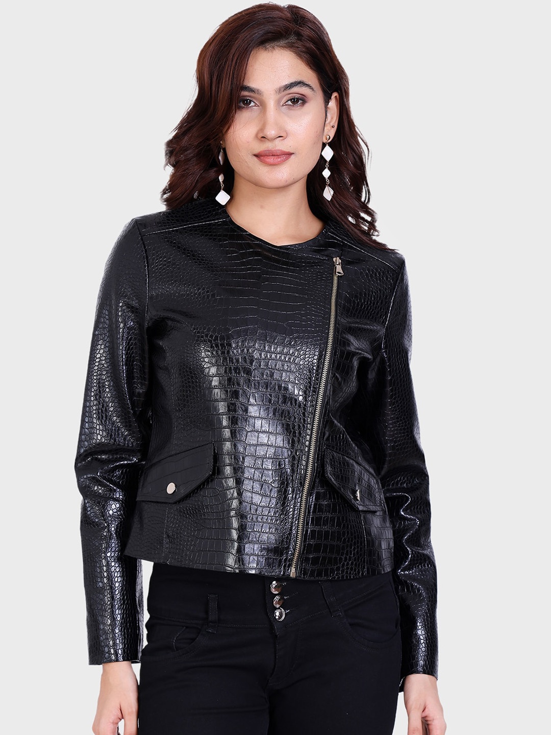 

Justanned Faux Leather Biker Jacket, Black