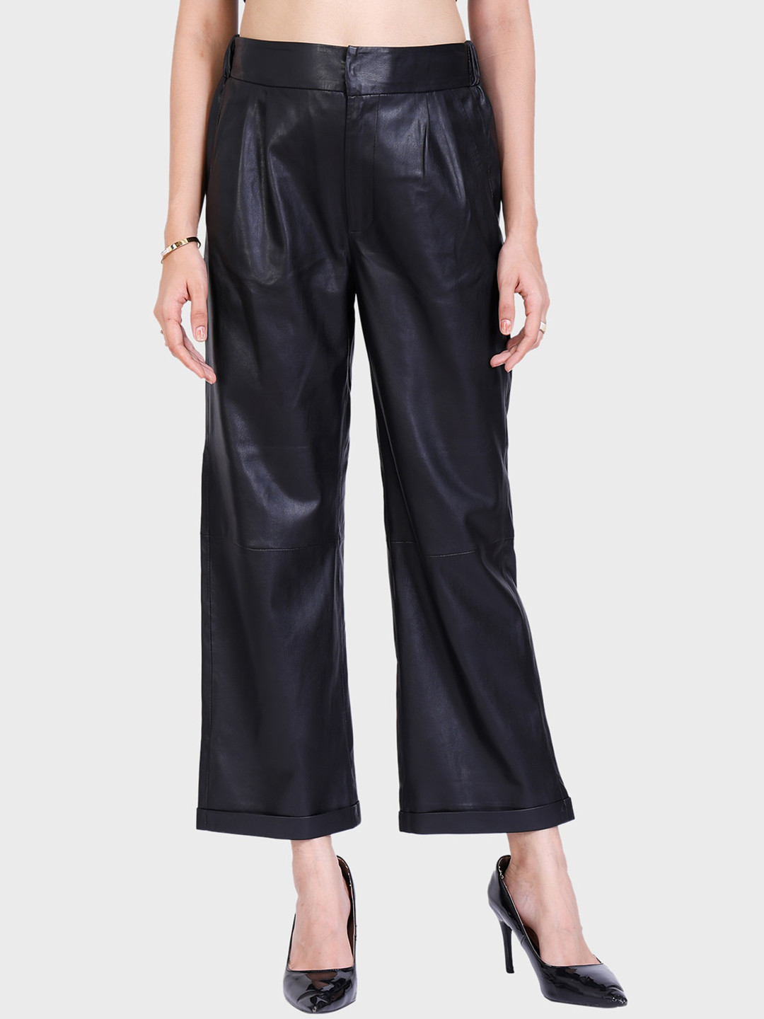 

Justanned Women High-Rise Pleated Parallel Trousers, Black