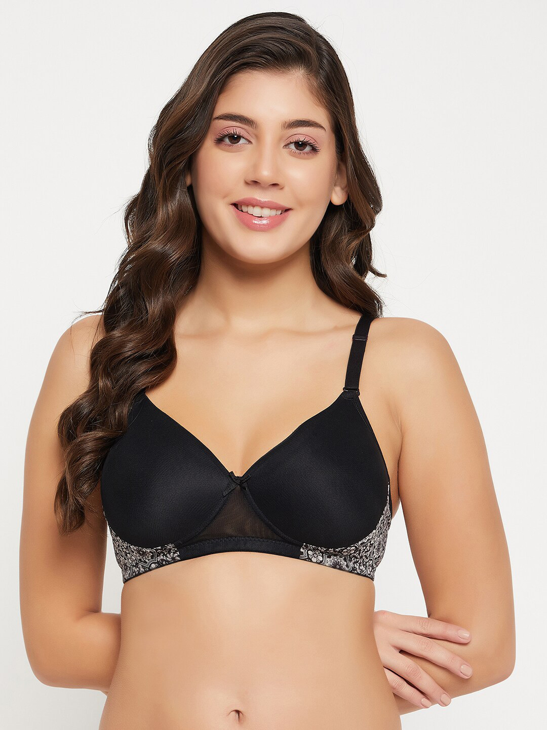 

Clovia Black Floral Printed Full Coverage All Day Comfort Lightly Padded T-shirt Bra