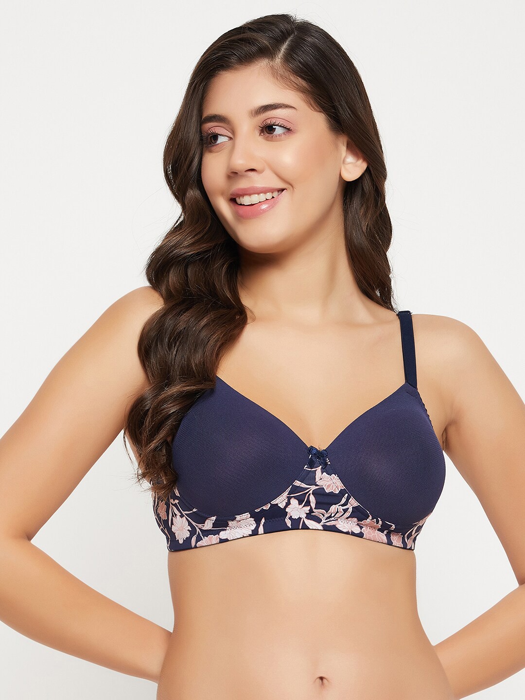 

Clovia Blue Floral Printed Full Coverage All Day Comfort Lightly Padded T-shirt Bra