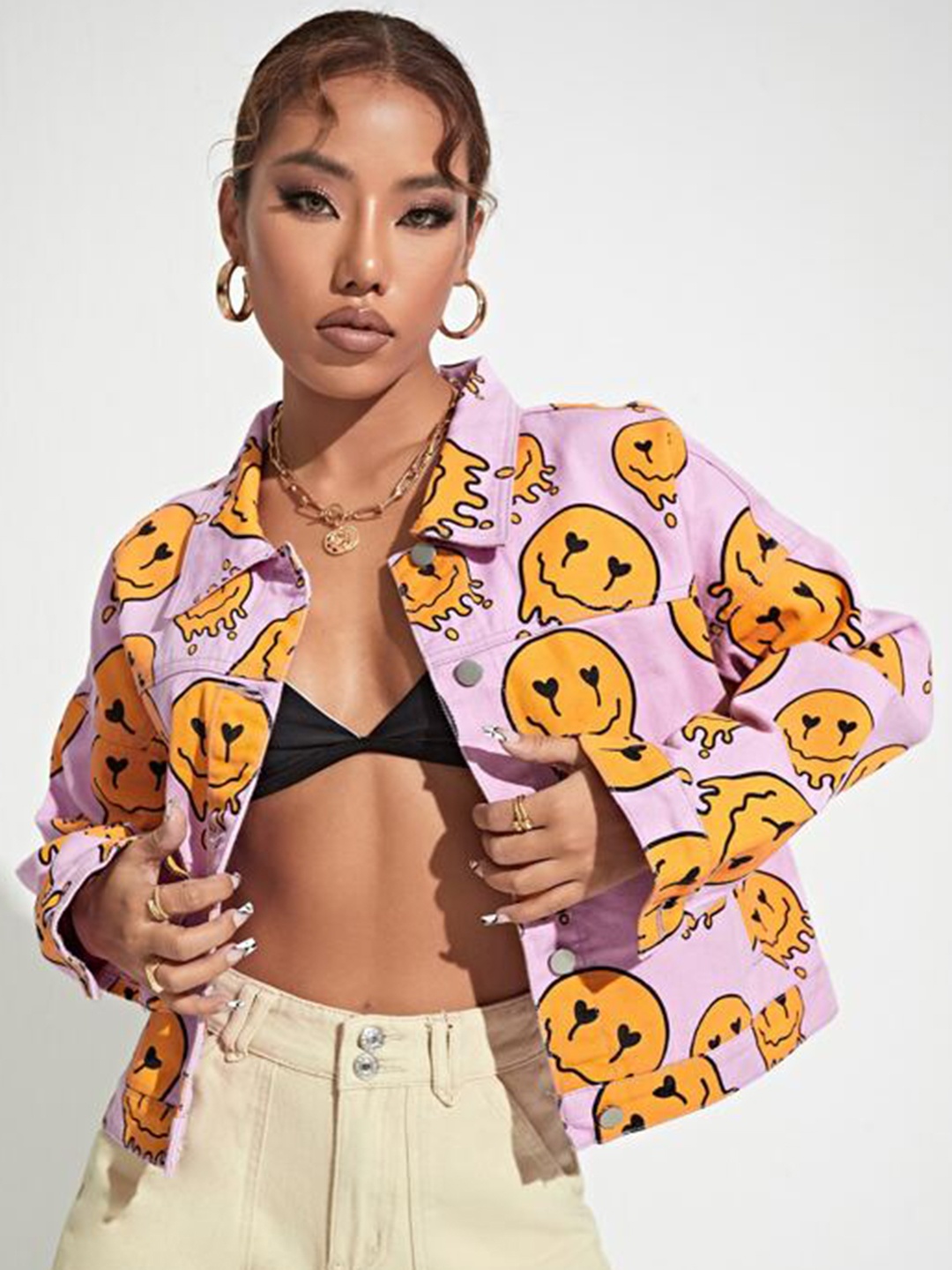 

MAZIE Printed Lightweight Crop Denim Jacket, Lavender
