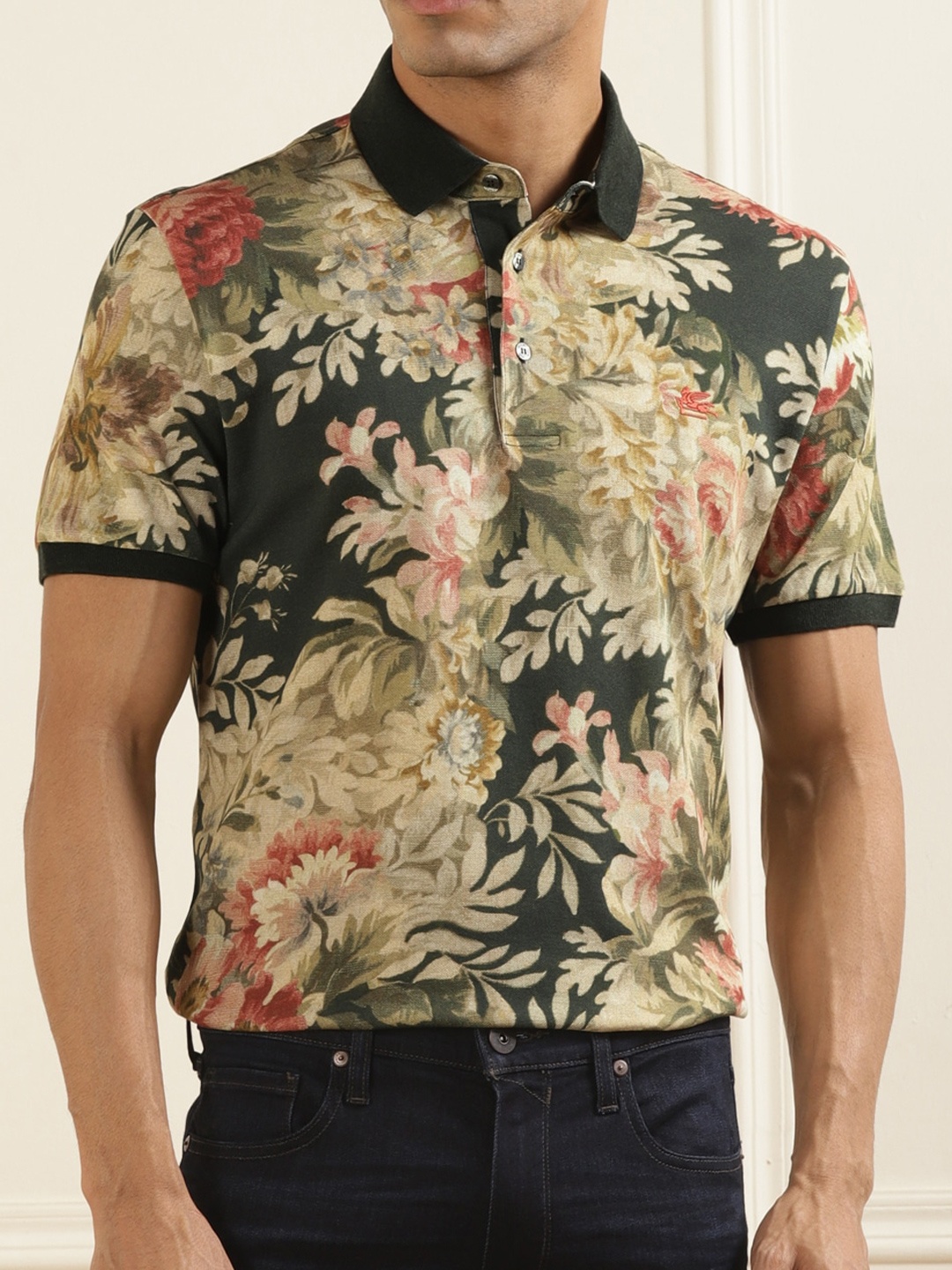 

ETRO Floral Printed Polo Collar Cotton Slim Fit T-shirt, Green