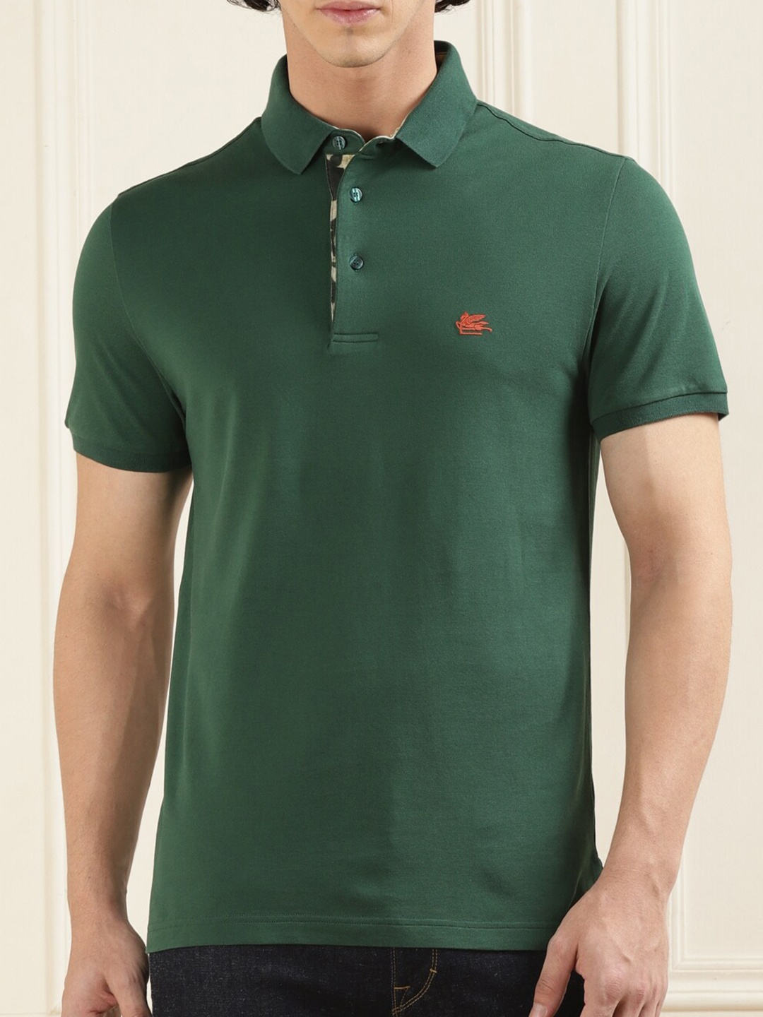 

ETRO Polo Collar Slim Fit Cotton T-shirt, Green