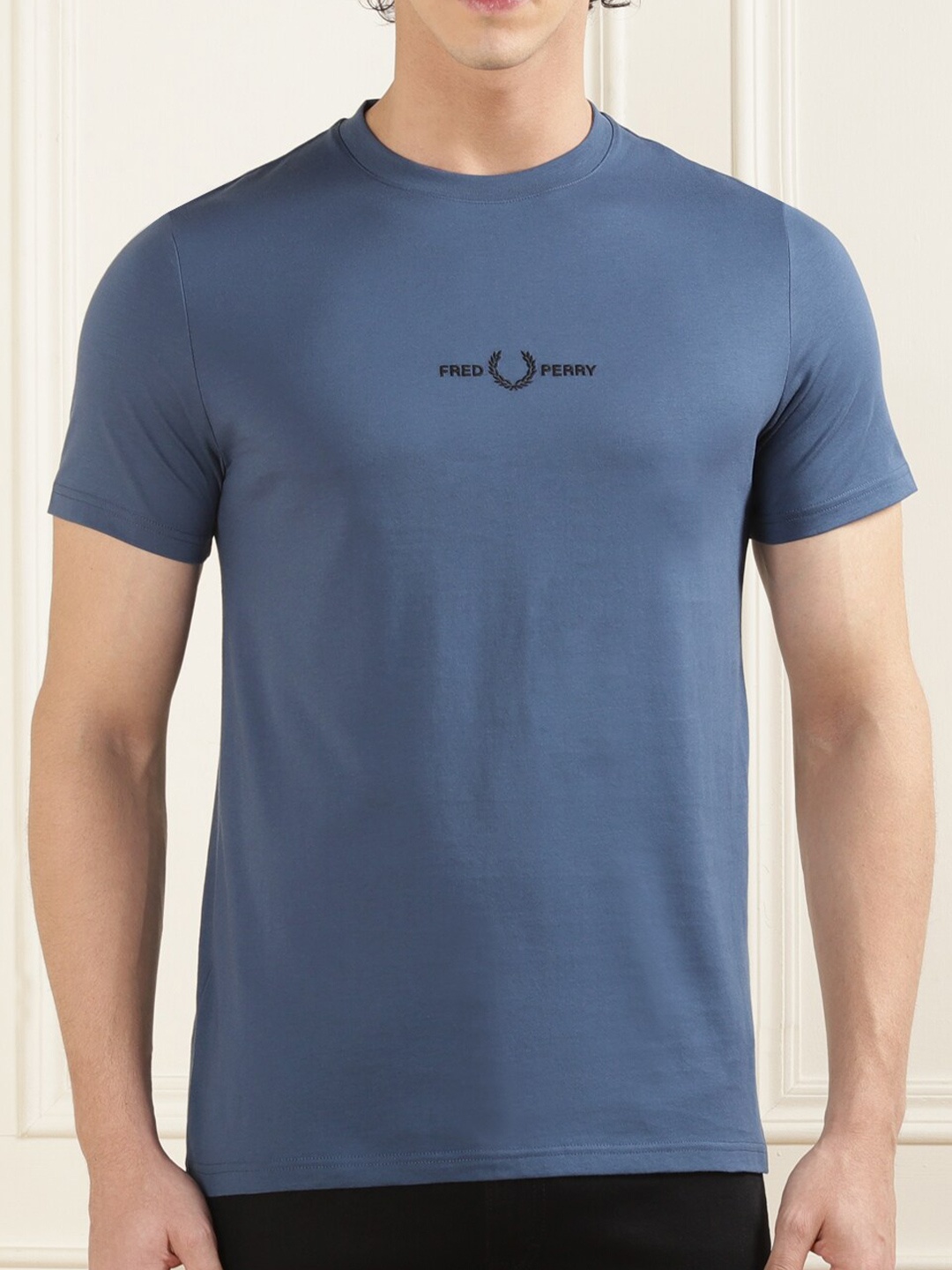 

Fred Perry Men Blue High Neck Pockets Slim Fit T-shirt