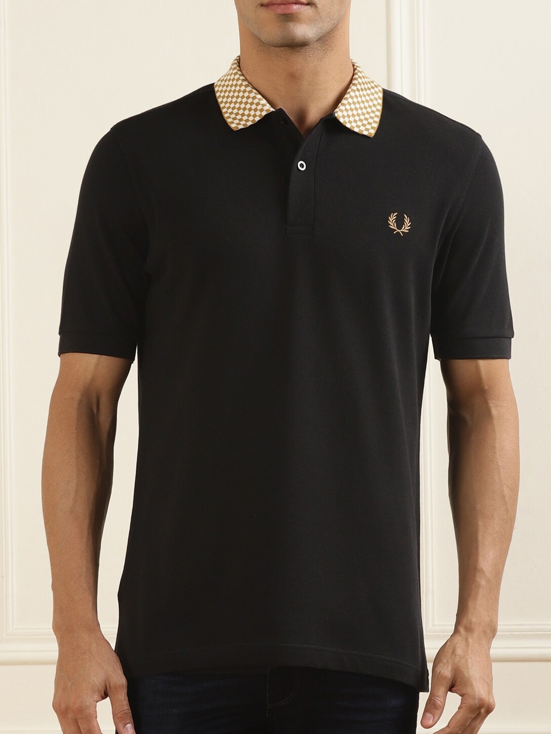 

Fred Perry Men Black Polo Collar Extended Sleeves Pockets Slim Fit T-shirt