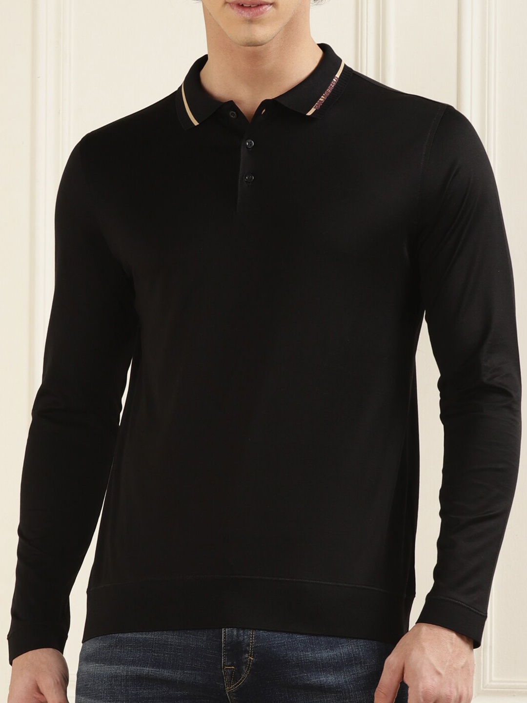 

Karl Lagerfeld Men Black Mandarin Collar Pockets Slim Fit T-shirt