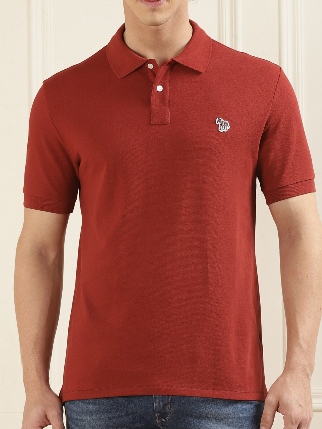 

PS By Paul Smith Men Maroon Polo Collar Pockets Slim Fit T-shirt