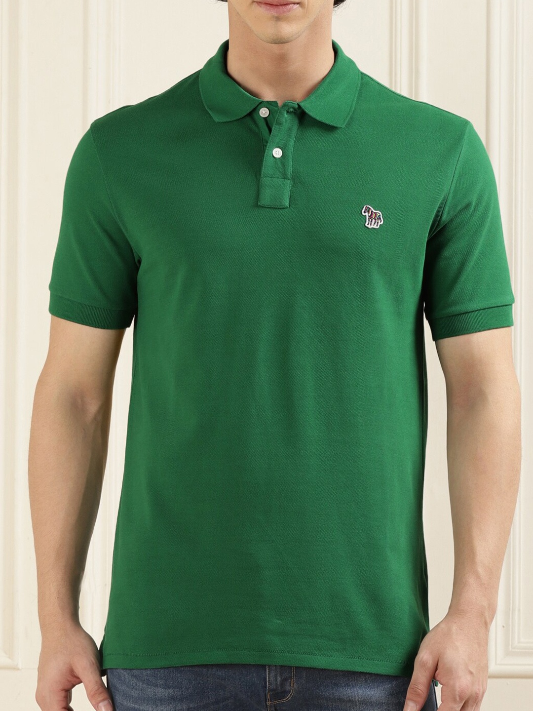 

PS By Paul Smith Men Green Mandarin Collar Pockets Slim Fit T-shirt