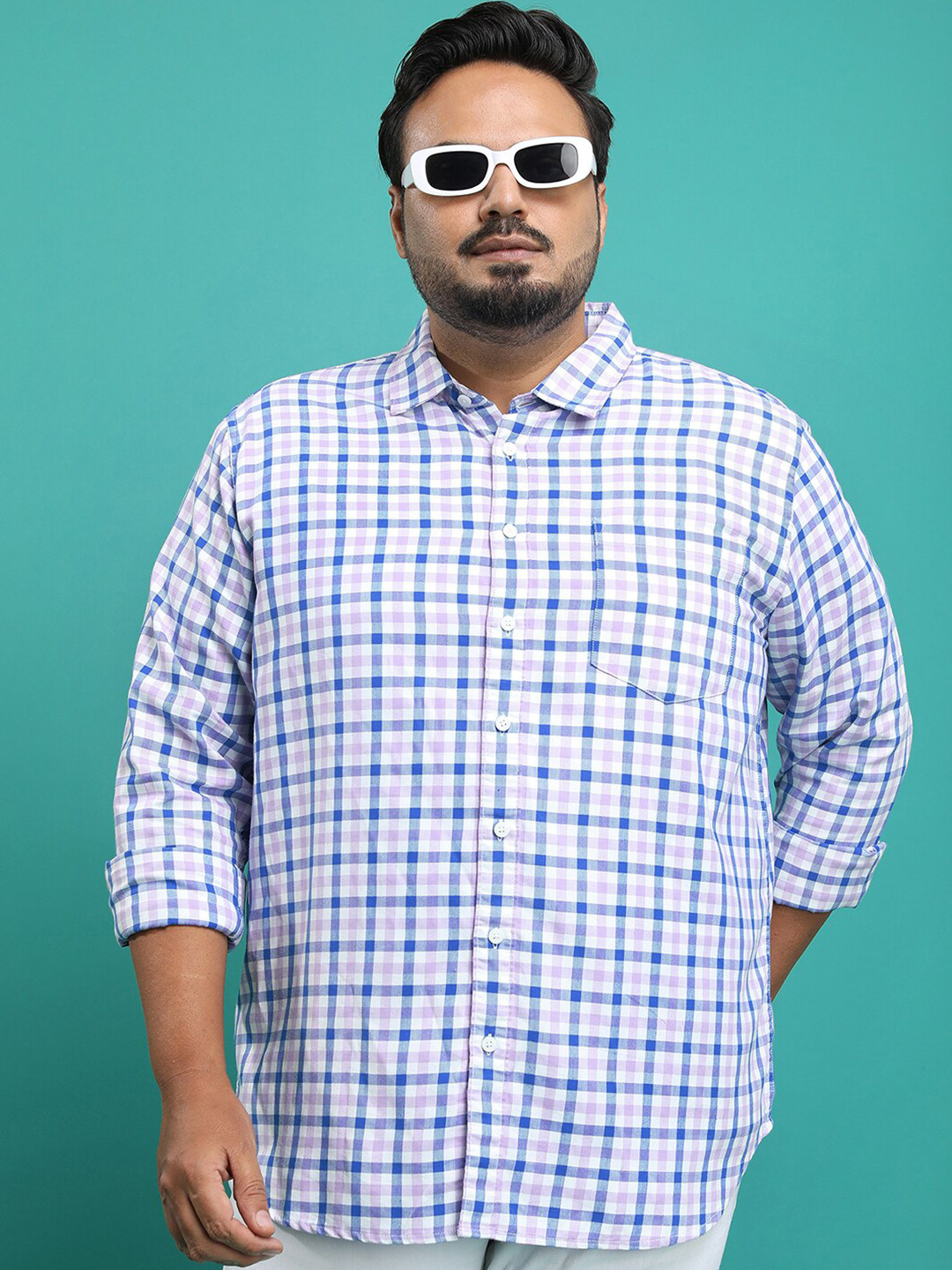 

HIGHLANDER Men Plus size Checked Casual Shirt, Lavender
