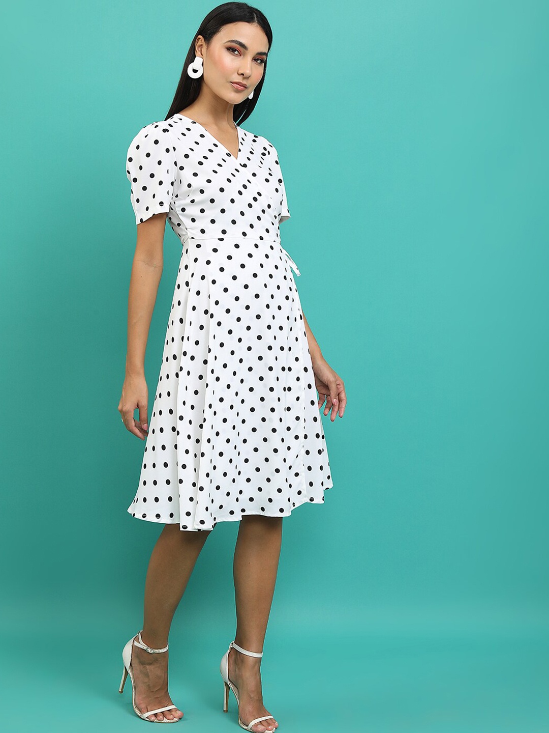 

KETCH White Polka Dot Print Fit & Flare Dress