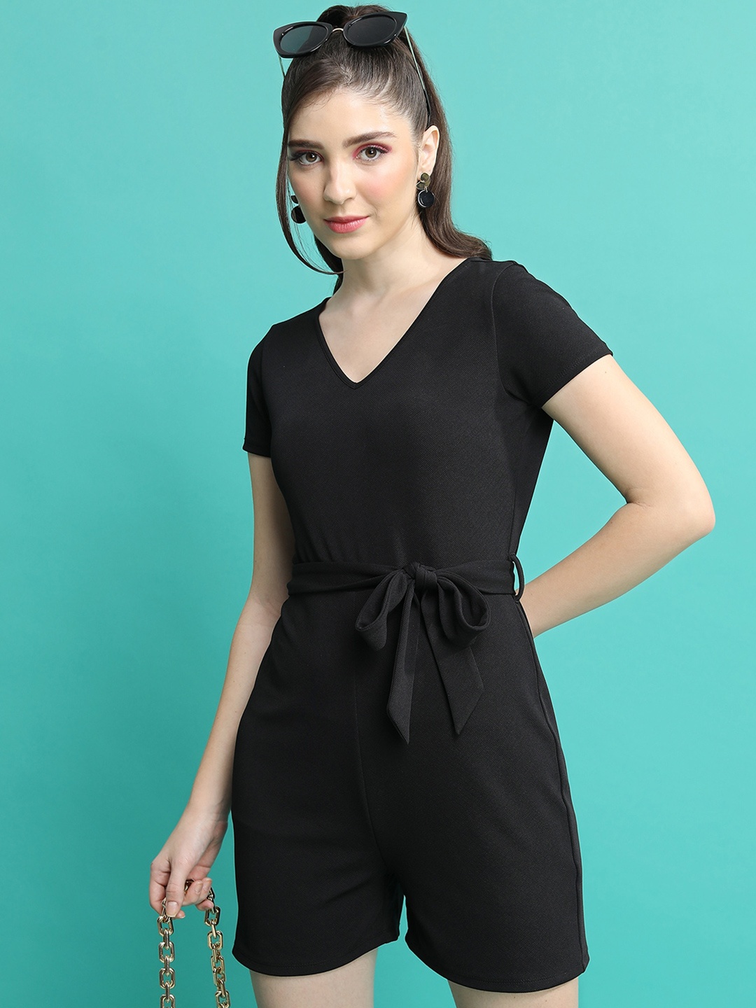 

KETCH V-Neck Short Sleeves Playsuit, Black