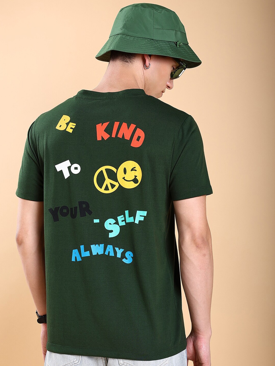 

KETCH Olive Green Typography Printed T-shirt