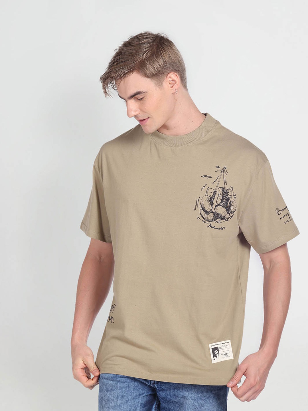 

Flying Machine Men Brown Typography Applique T-shirt
