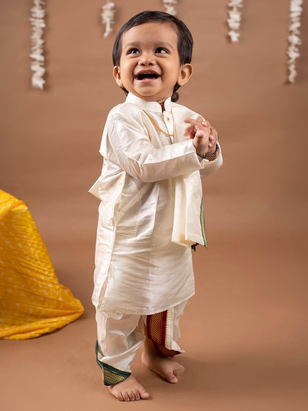 

Baby Moo Boys Kurta & Dhoti with Angavastram Set, Off white