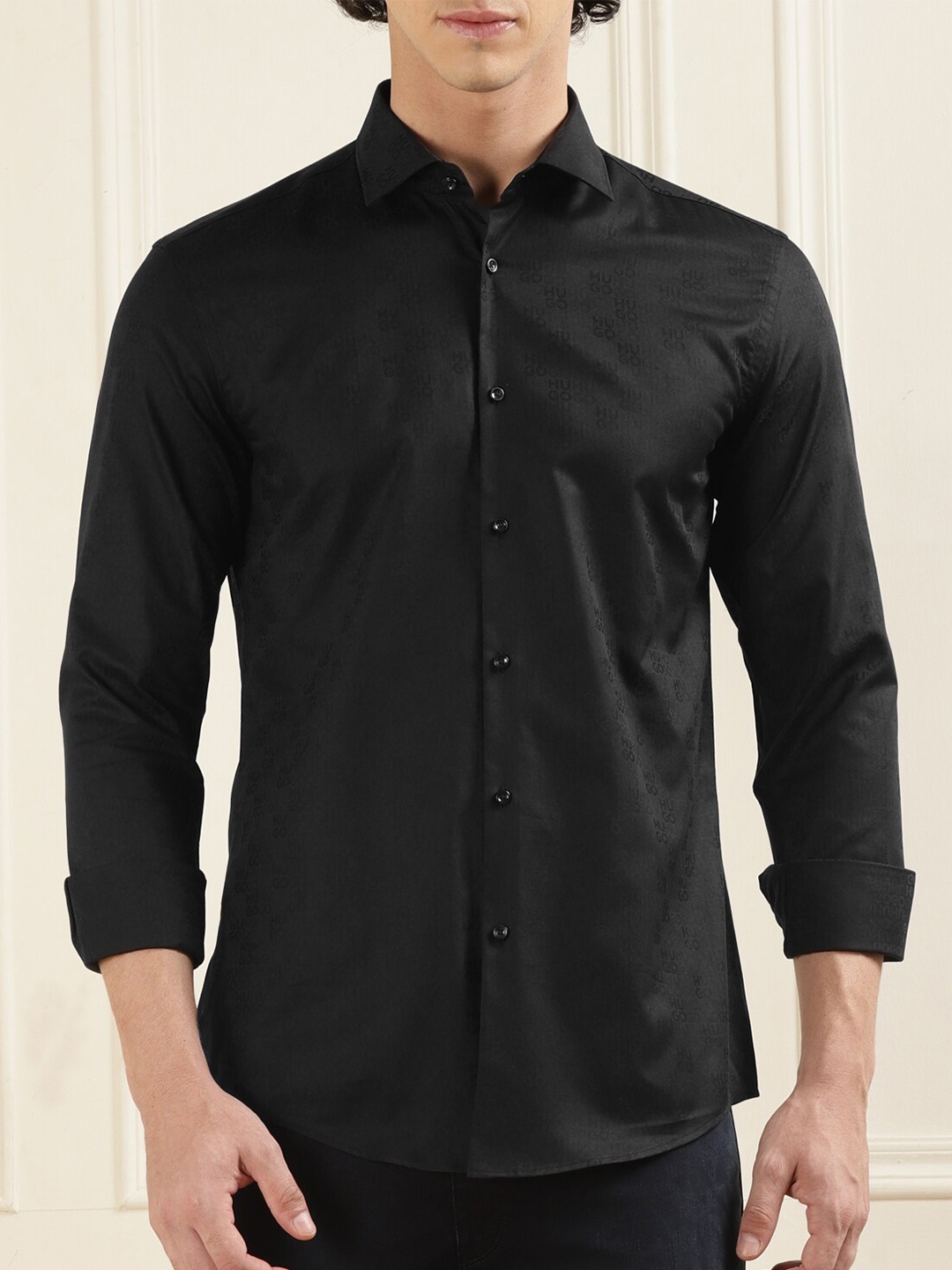 

HUGO Men Black Slim Fit Opaque Formal Shirt