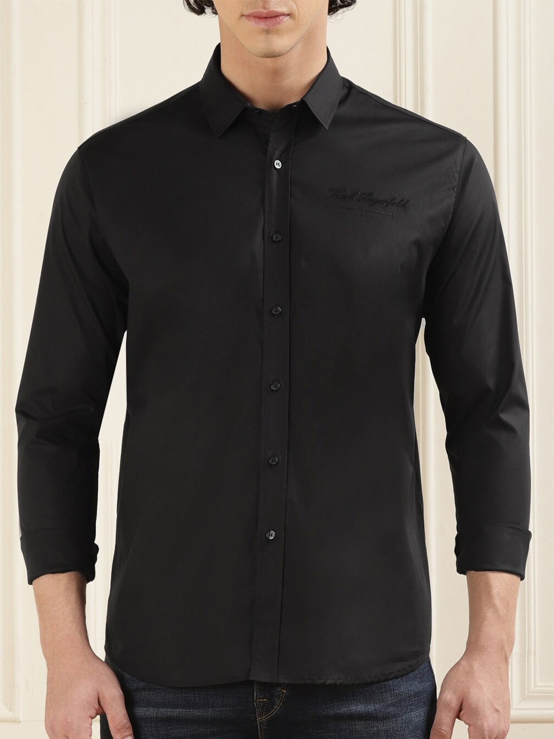 

Karl Lagerfeld Men Black Slim Fit Opaque Casual Shirt